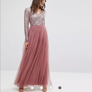 Maya Maxi Dress in Tonal Delicate Sequin with Long Sleeve
